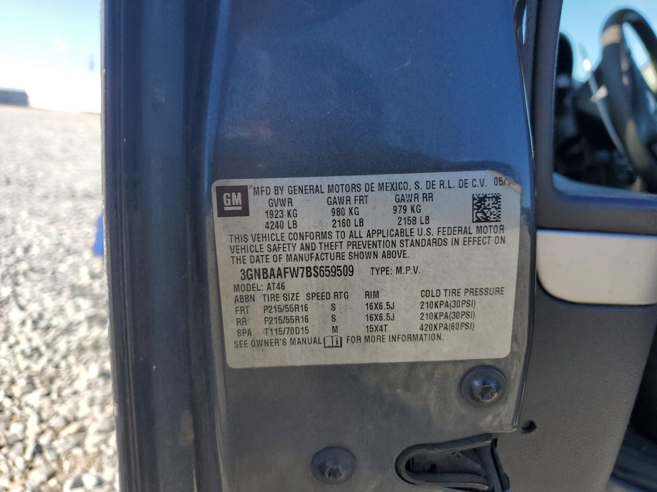 2011 Chevrolet Hhr Ls VIN: 3GNBAAFW7BS659509 Lot: 81628825