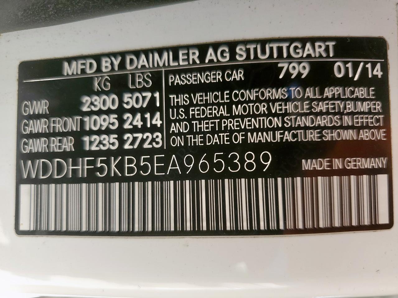 2014 Mercedes-Benz E 350 VIN: WDDHF5KB5EA965389 Lot: 81893005