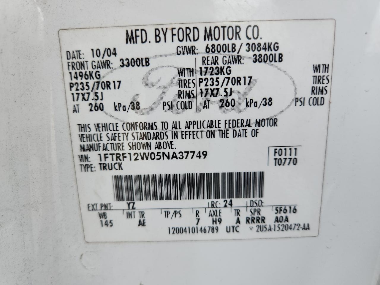 2006 Ford F150 VIN: 1FTRF12256NB26361 Lot: 80332405