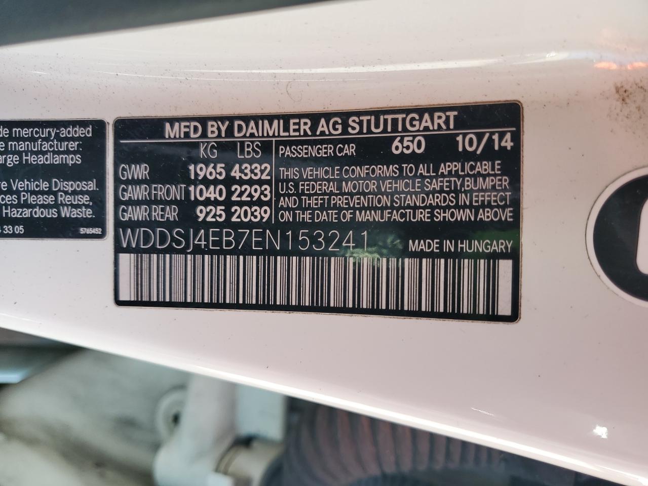 2014 Mercedes-Benz Cla 250 VIN: WDDSJ4EB7EN153241 Lot: 82033665