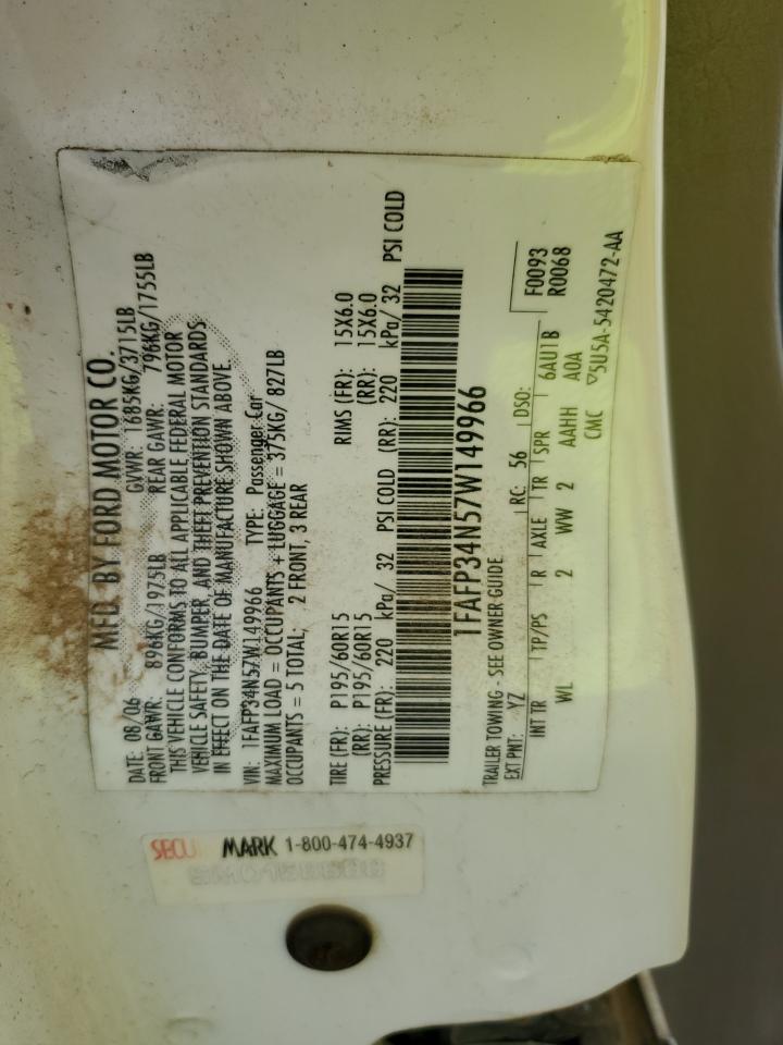 2007 Ford Focus Zx4 VIN: 1FAFP34N57W149966 Lot: 81472245