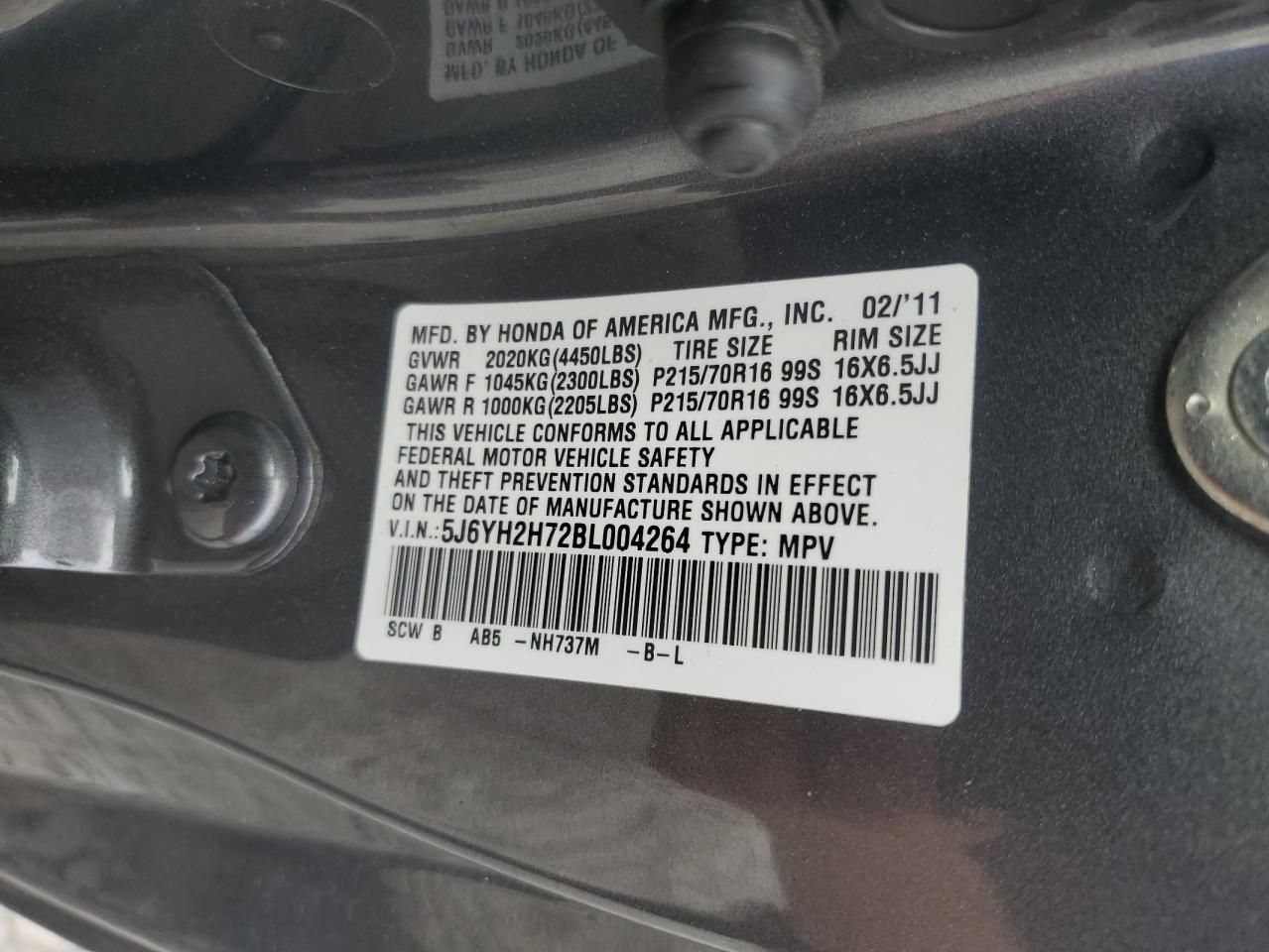 2011 Honda Element Ex VIN: 5J6YH2H72BL004264 Lot: 71216145