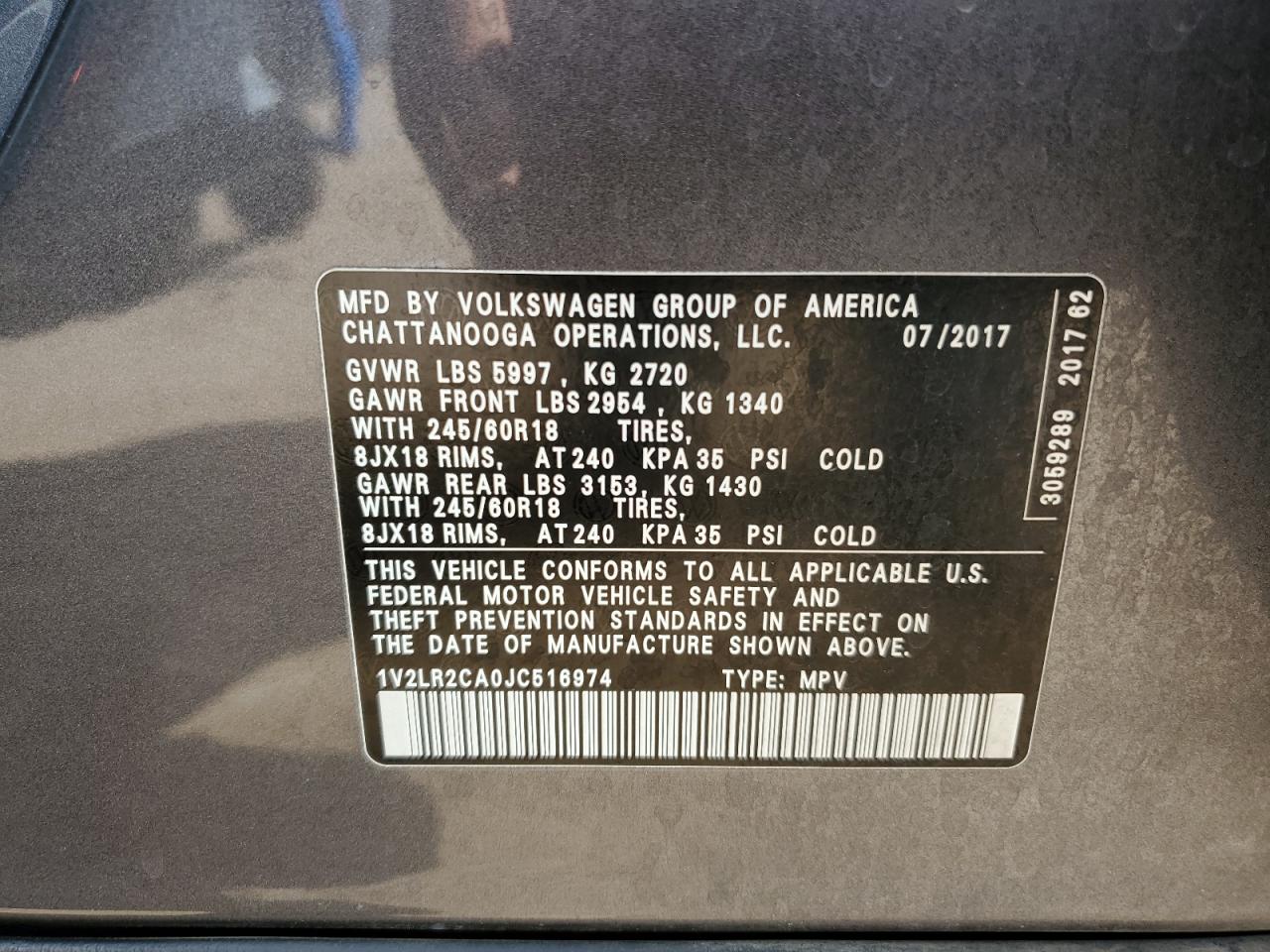 2018 Volkswagen Atlas Se VIN: 1V2LR2CA0JC516974 Lot: 80572435