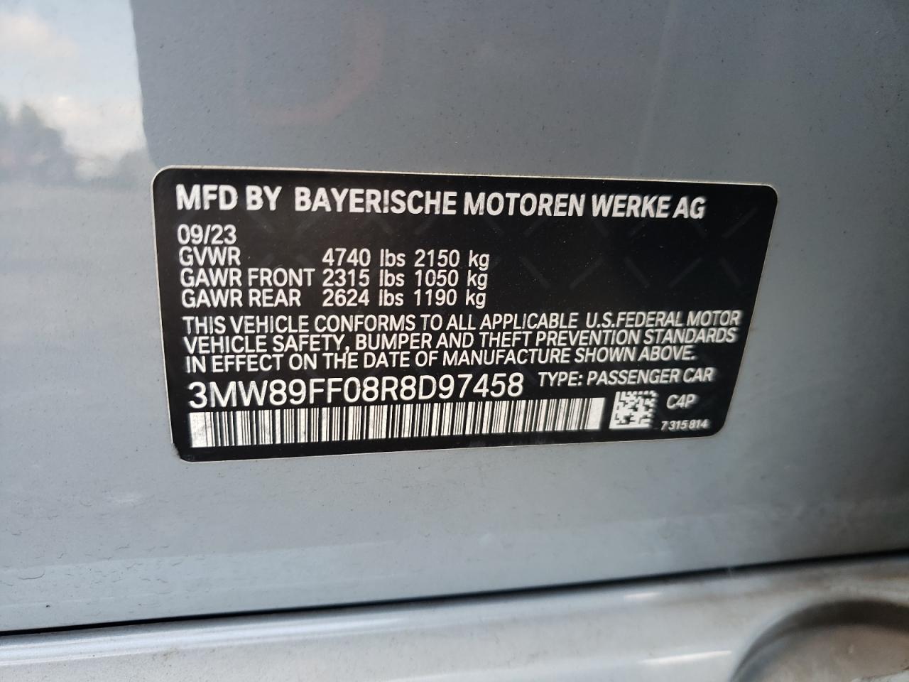 2024 BMW 330Xi VIN: 3MW89FF08R8D97458 Lot: 70887285