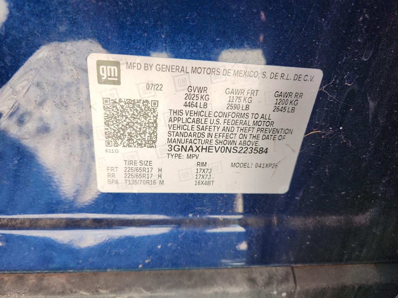 2022 Chevrolet Equinox Ls VIN: 3GNAXHEV0NS223584 Lot: 80147155