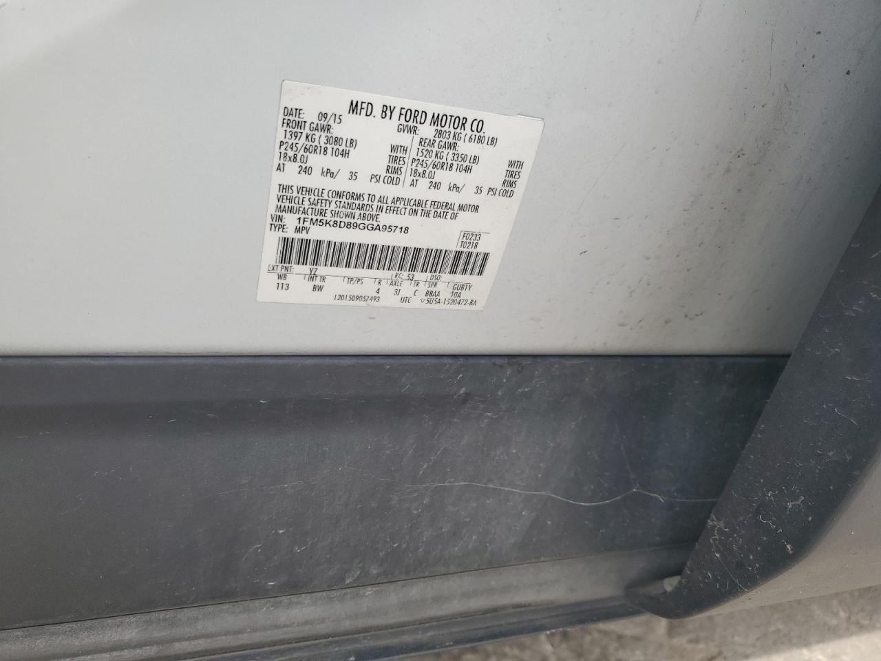 2016 Ford Explorer Xlt VIN: 1FM5K8D89GGA95718 Lot: 81024325