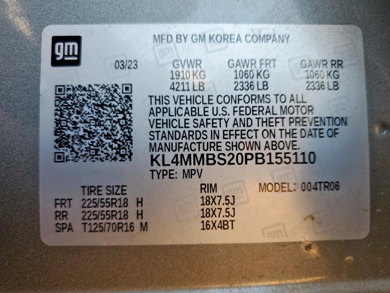 2023 Buick Encore Gx Preferred VIN: KL4MMBS20PB155110 Lot: 80327765