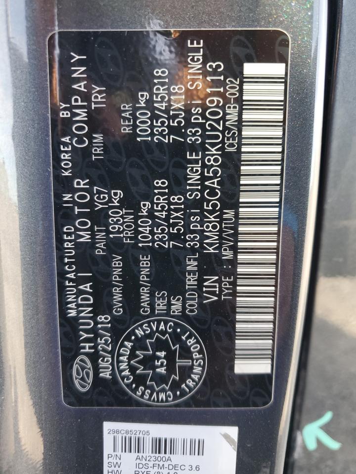 2019 Hyundai Kona Ultimate VIN: KM8K5CA58KU209113 Lot: 69067205