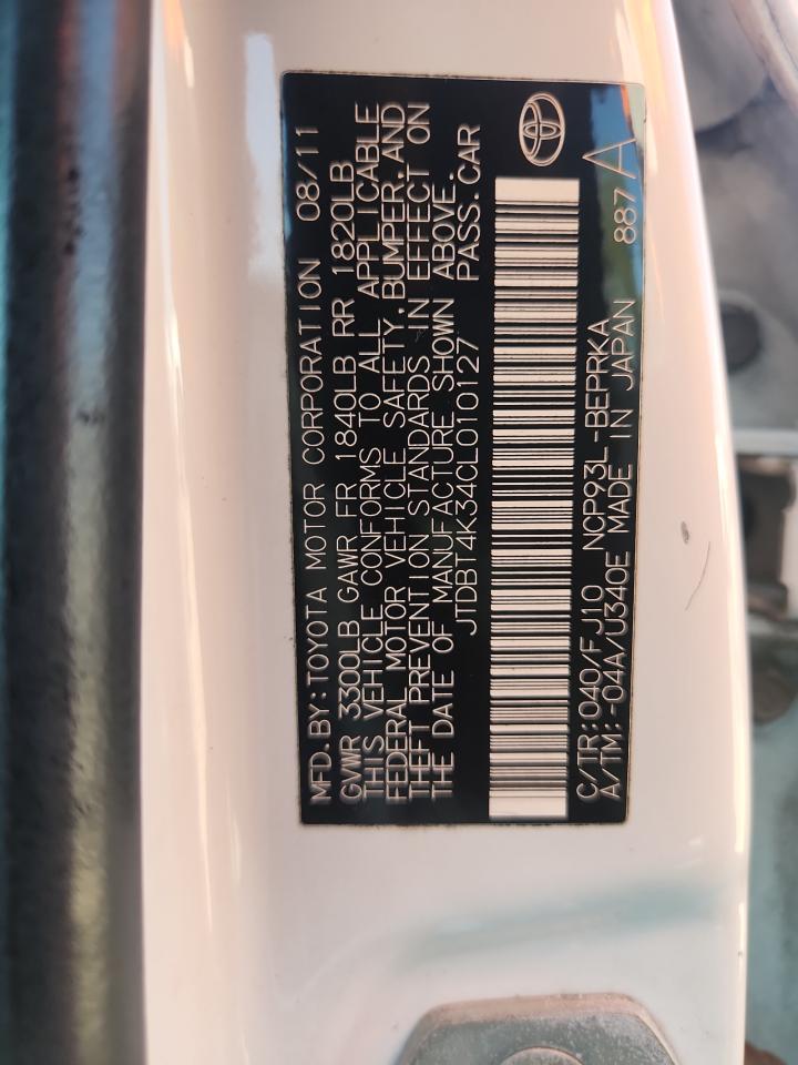 2012 Toyota Yaris VIN: JTDBT4K34CL010127 Lot: 80808635