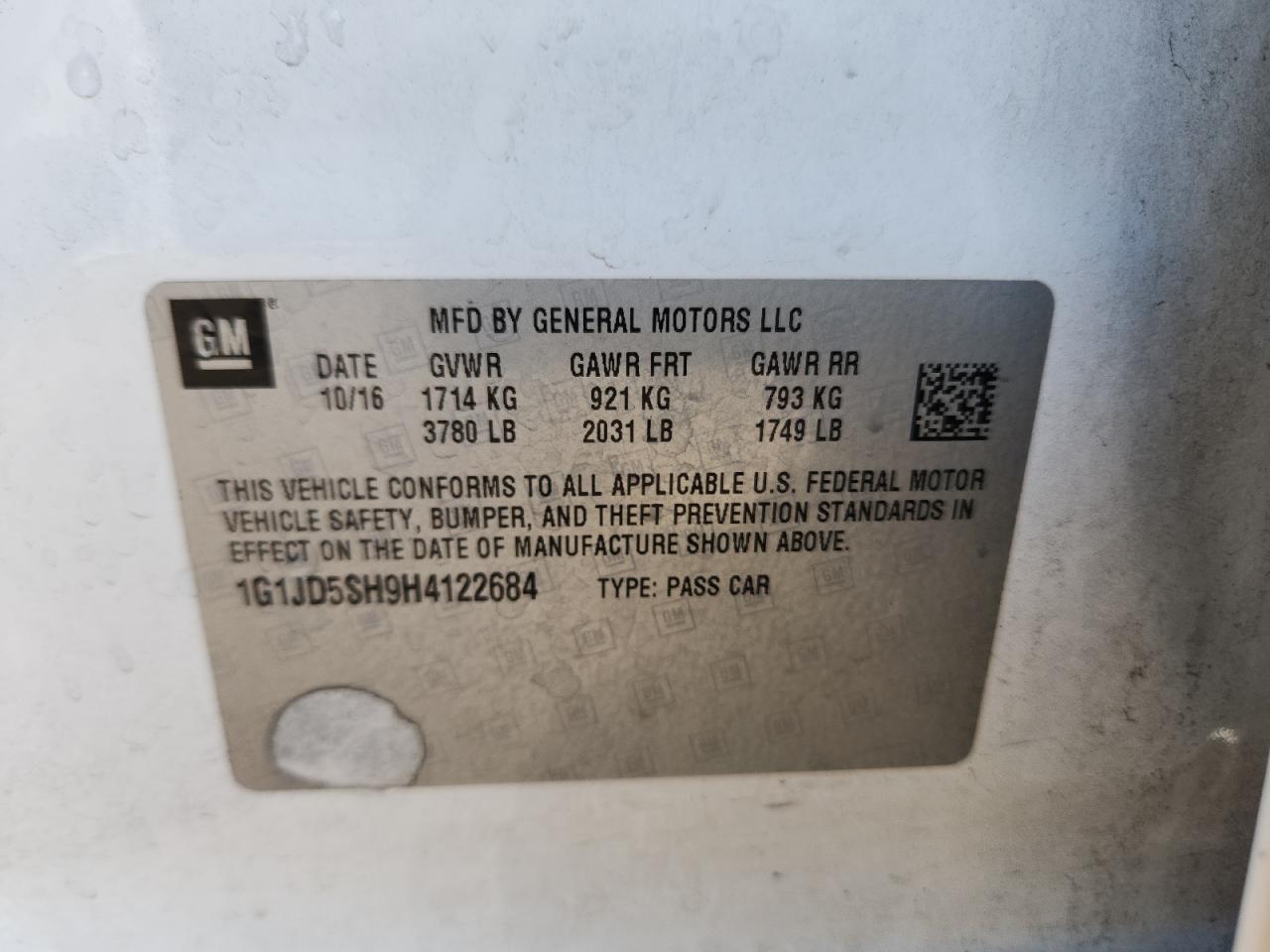 2017 Chevrolet Sonic Lt VIN: 1G1JD5SH9H4122684 Lot: 81211875