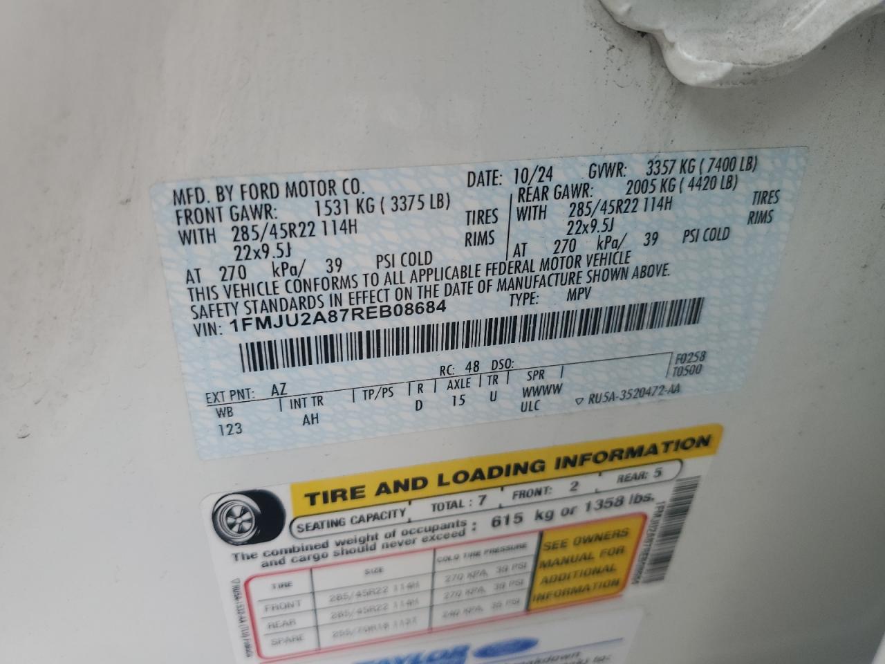 2024 Ford Expedition Limited VIN: 1FMJU2A87REB08684 Lot: 70516485