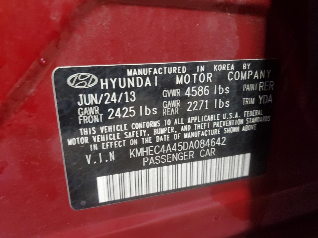 2013 Hyundai Sonata Hybrid VIN: KMHEC4A45DA084642 Lot: 71011085