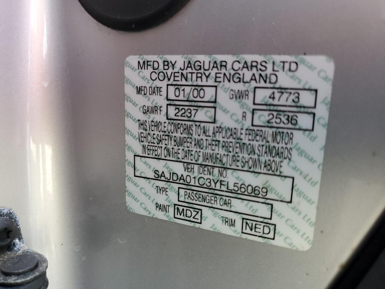 2000 Jaguar S-Type VIN: SAJDA01C3YFL56069 Lot: 82149685