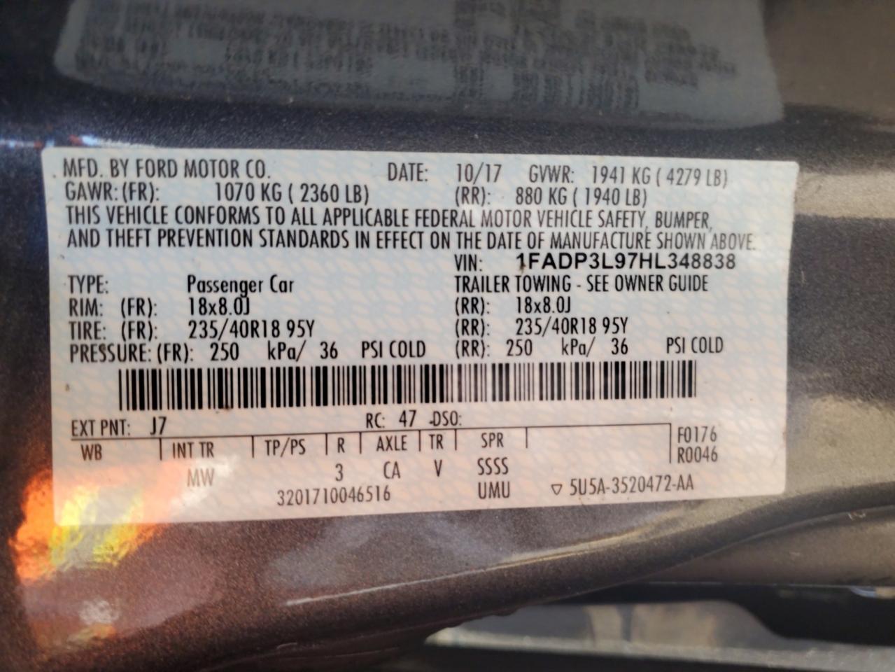 2017 Ford Focus St VIN: 1FADP3L97HL348838 Lot: 80284945