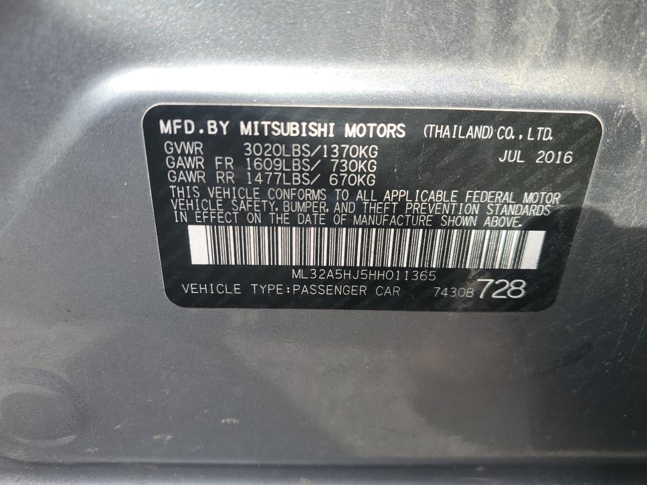 2017 Mitsubishi Mirage Gt VIN: ML32A5HJ5HH011365 Lot: 84232975