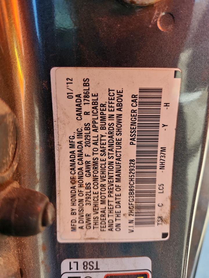 2012 Honda Civic Ex VIN: 2HGFG3B89CH529328 Lot: 83780045