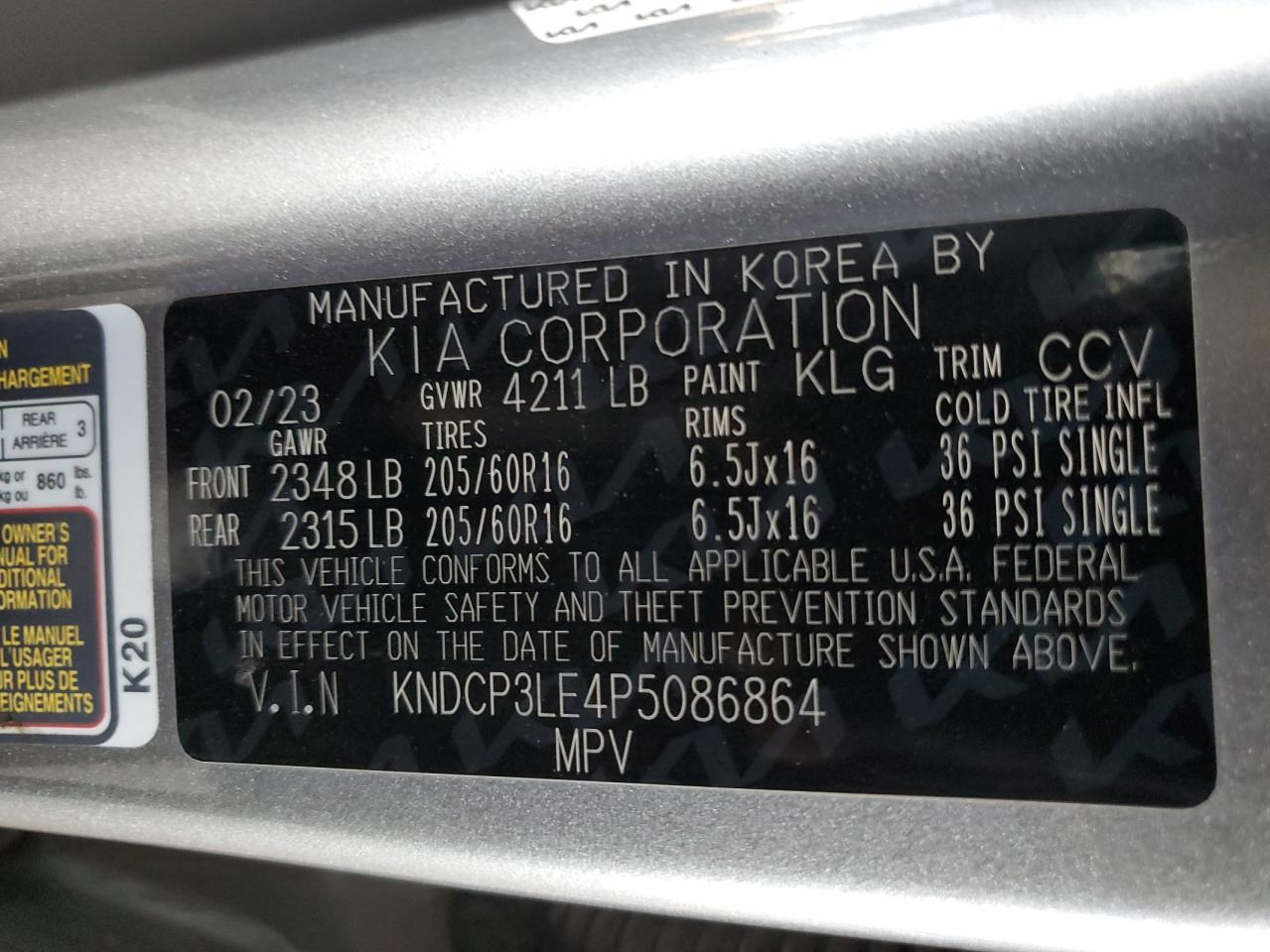 2023 Kia Niro Lx VIN: KNDCP3LE4P5086864 Lot: 81425275