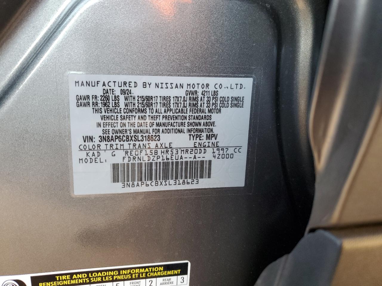 2025 Nissan Kicks Sv VIN: 3N8AP6CBXSL318623 Lot: 84423095