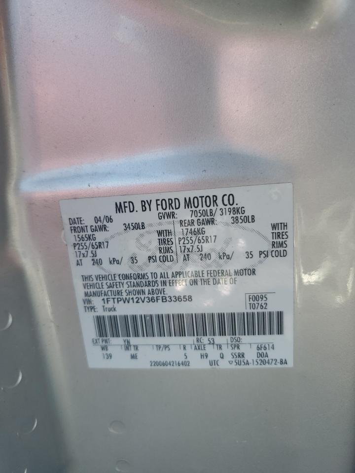 2006 Ford F150 Supercrew VIN: 1FTPW12V36FB33658 Lot: 84409375