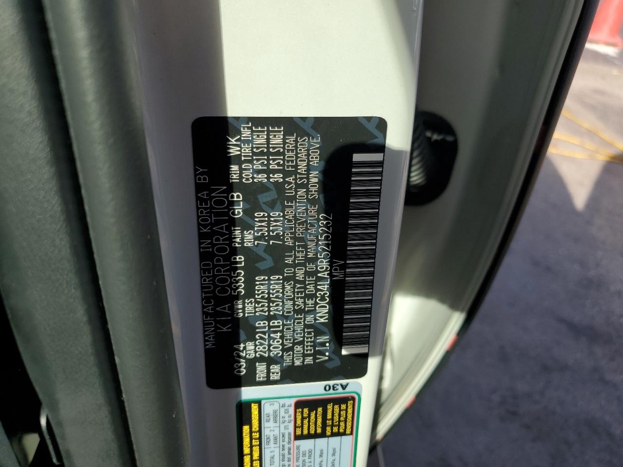 2024 Kia Ev6 Light VIN: KNDC34LA9R5215232 Lot: 81677535