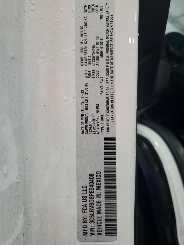 2023 Ram Promaster 1500 1500 High VIN: 3C6LRVBG8PE540408 Lot: 80475545