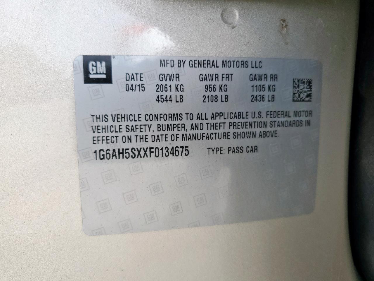 2015 Cadillac Ats Luxury VIN: 1G6AH5SXXF0134675 Lot: 70814425