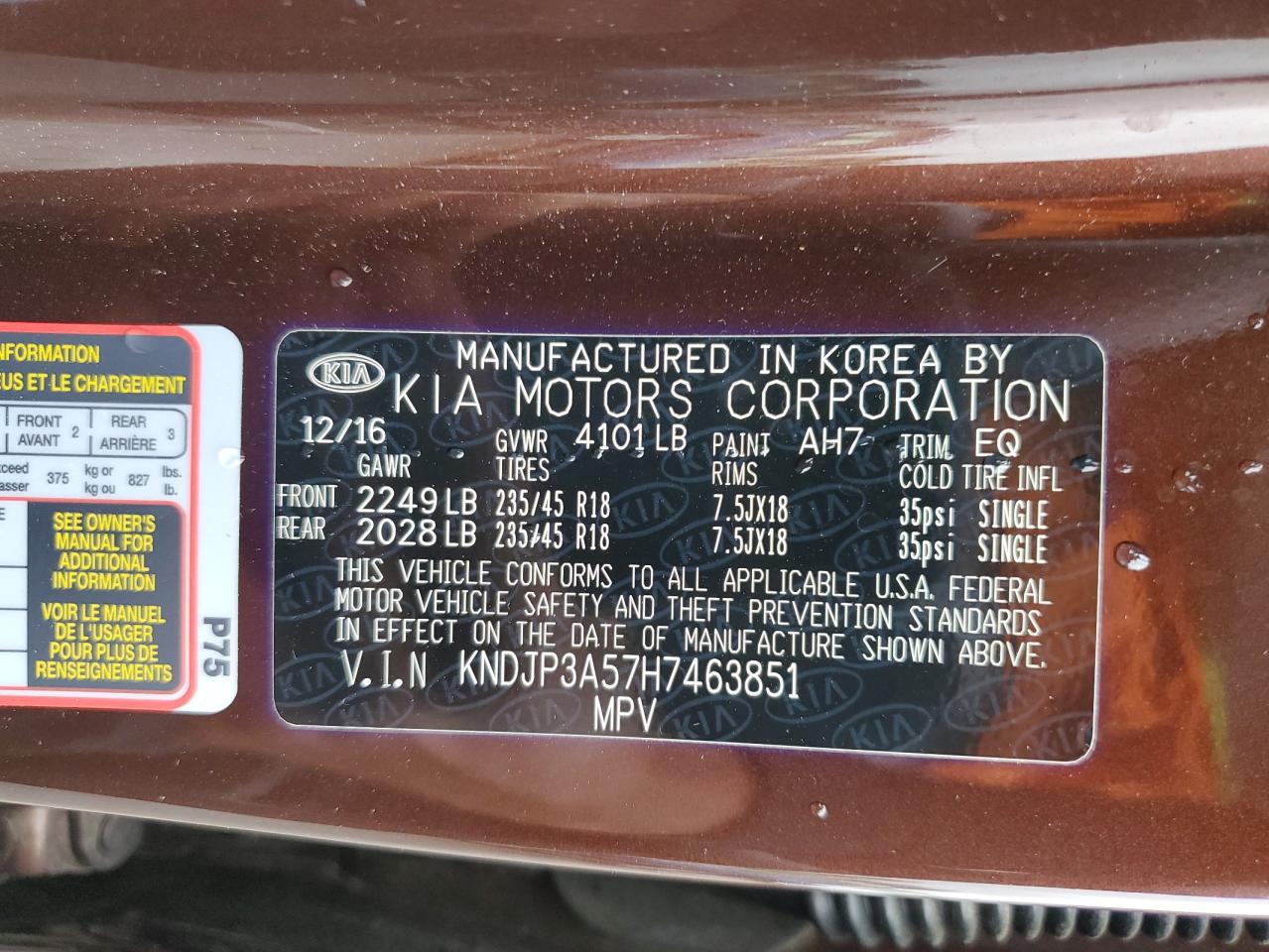 2017 Kia Soul + VIN: KNDJP3A57H7463851 Lot: 80866745