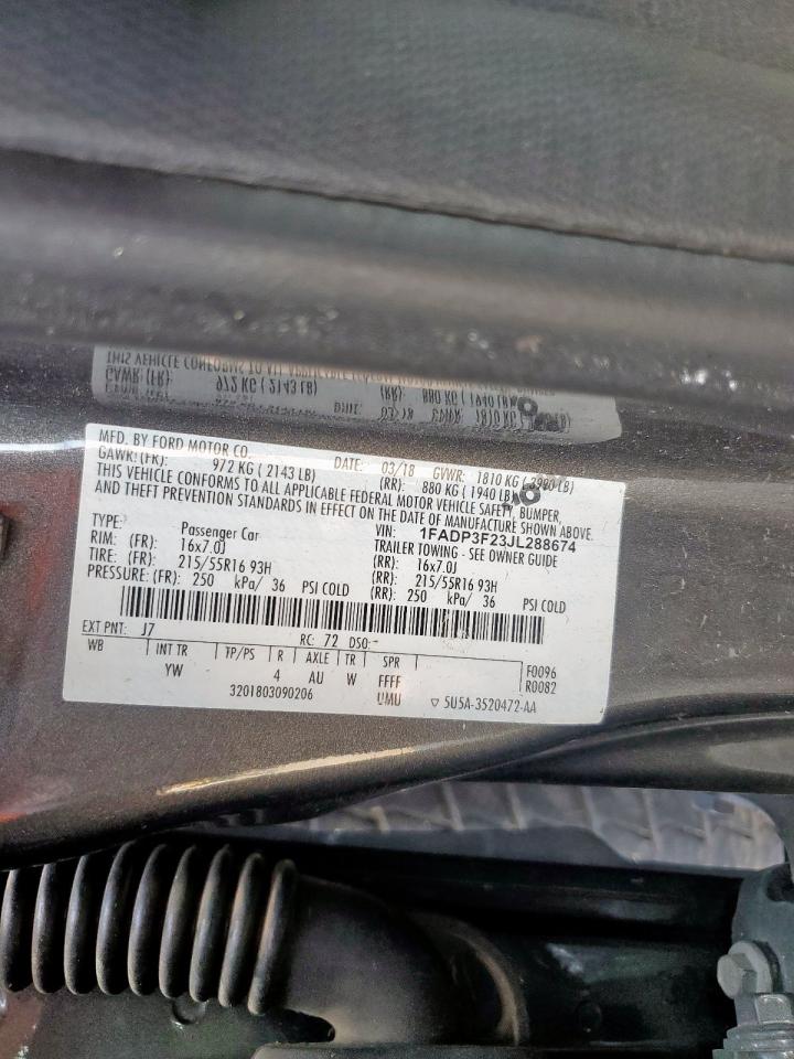 2018 Ford Focus Se VIN: 1FADP3F23JL288674 Lot: 81023645