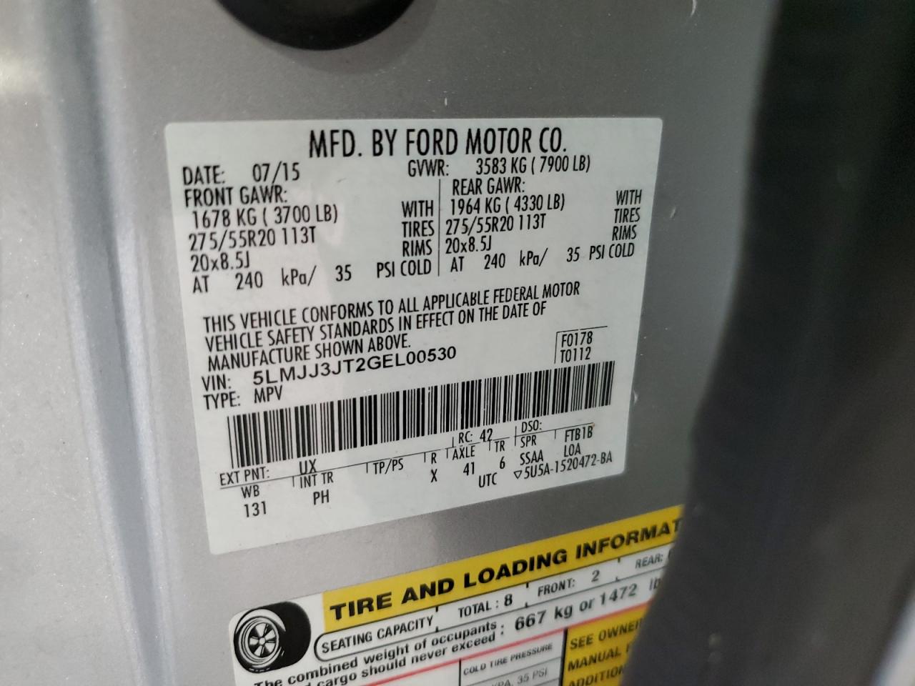 2016 Lincoln Navigator L Select VIN: 5LMJJ3JT2GEL00530 Lot: 81004975