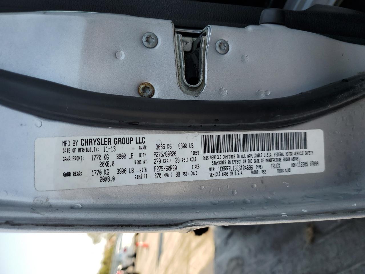 2014 Ram 1500 Slt VIN: 1C6RR7LT3ES124696 Lot: 85835945