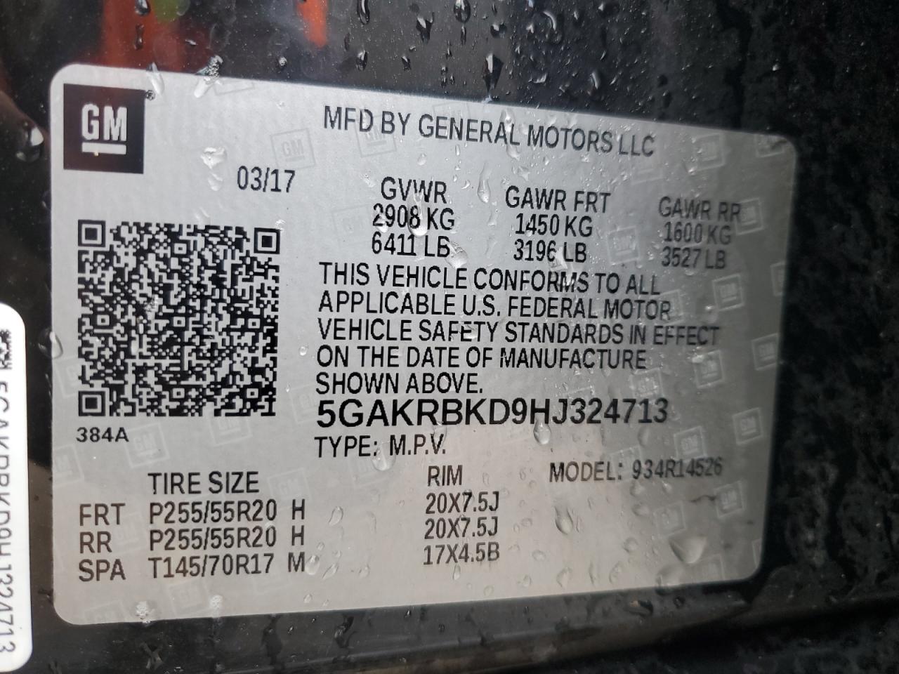 2017 Buick Enclave VIN: 5GAKRBKD9HJ324713 Lot: 84600375