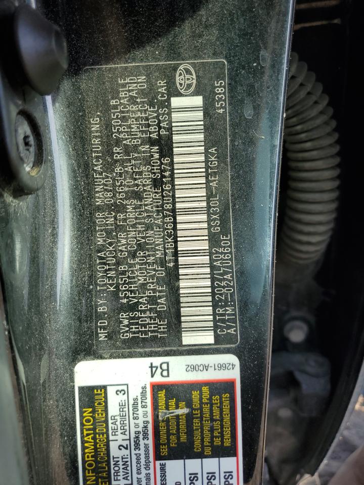 2008 Toyota Avalon Xl VIN: 4T1BK36B78U261476 Lot: 84603965