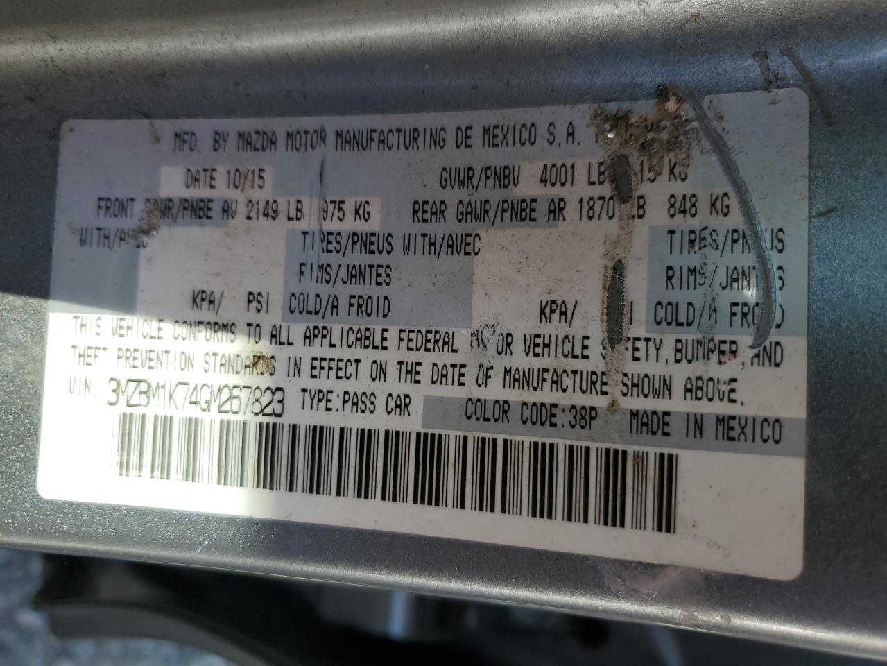 2016 Mazda 3 Sport VIN: 3MZBM1K74GM267823 Lot: 84446195