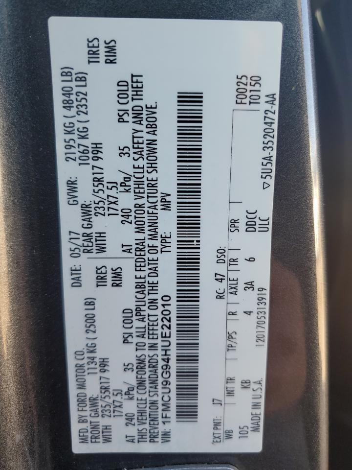 2017 Ford Escape Se VIN: 1FMCU9G94HUE22010 Lot: 80466245