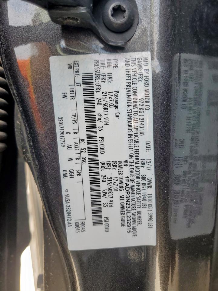 2018 Ford Focus Titanium VIN: 1FADP3N23JL232915 Lot: 72016015