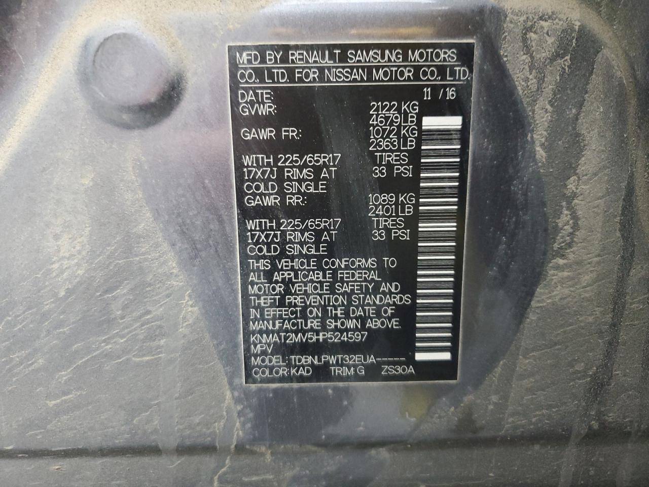 2017 Nissan Rogue S VIN: KNMAT2MV5HP524597 Lot: 71701155