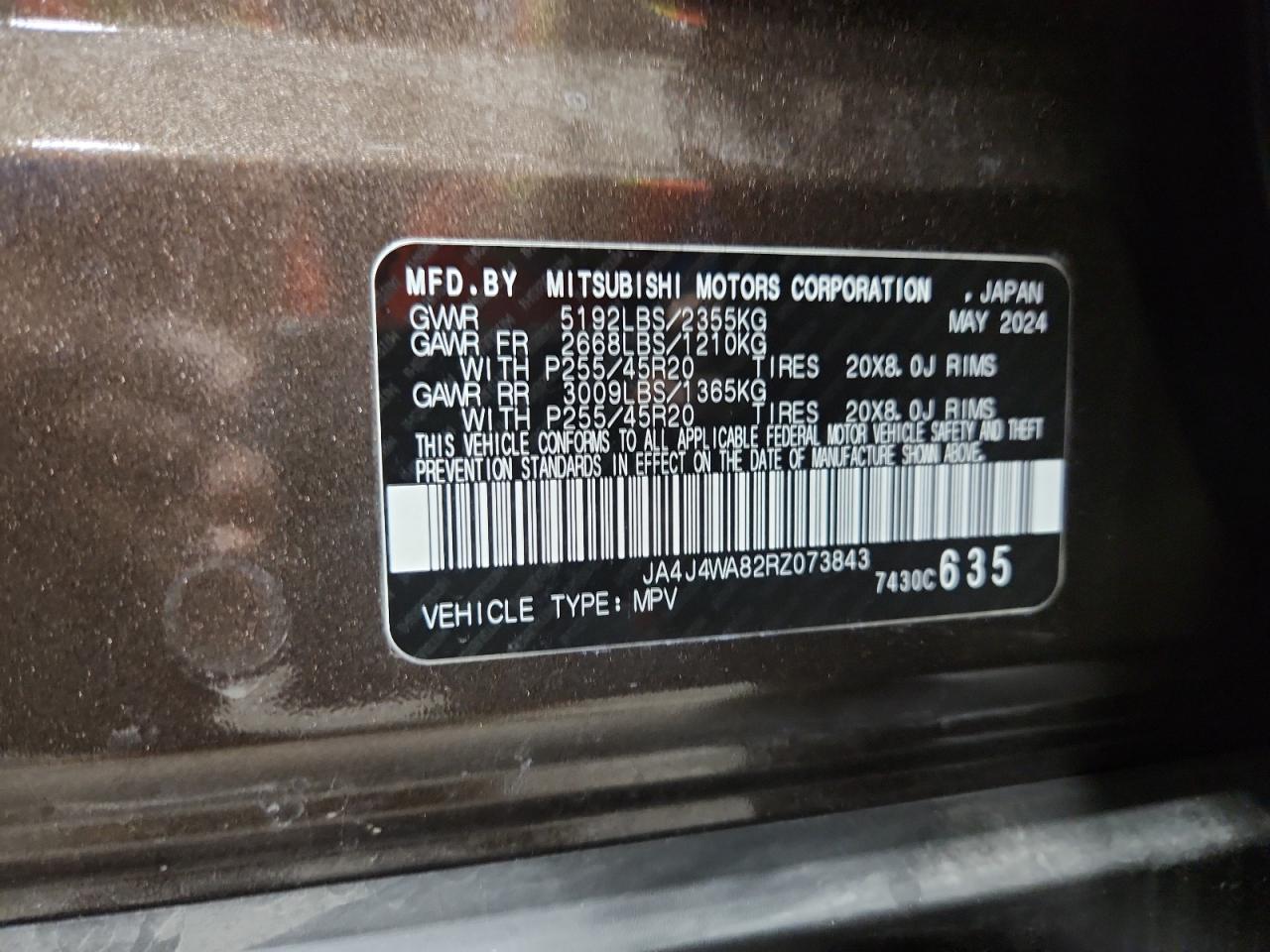 2024 Mitsubishi Outlander Sel VIN: JA4J4WA82RZ073843 Lot: 81331465