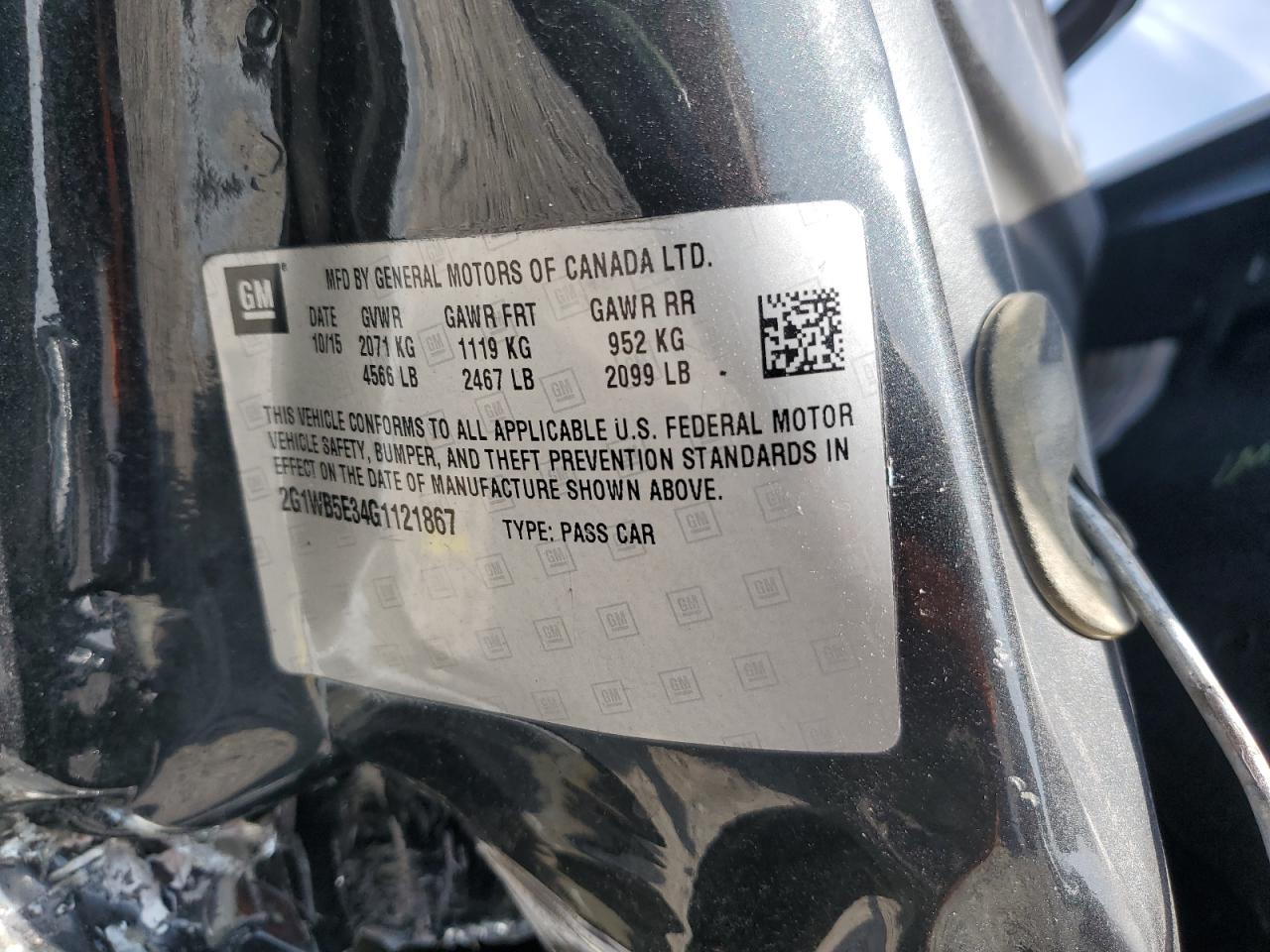 2016 Chevrolet Impala Limited Lt VIN: 2G1WB5E34G1121867 Lot: 80087425