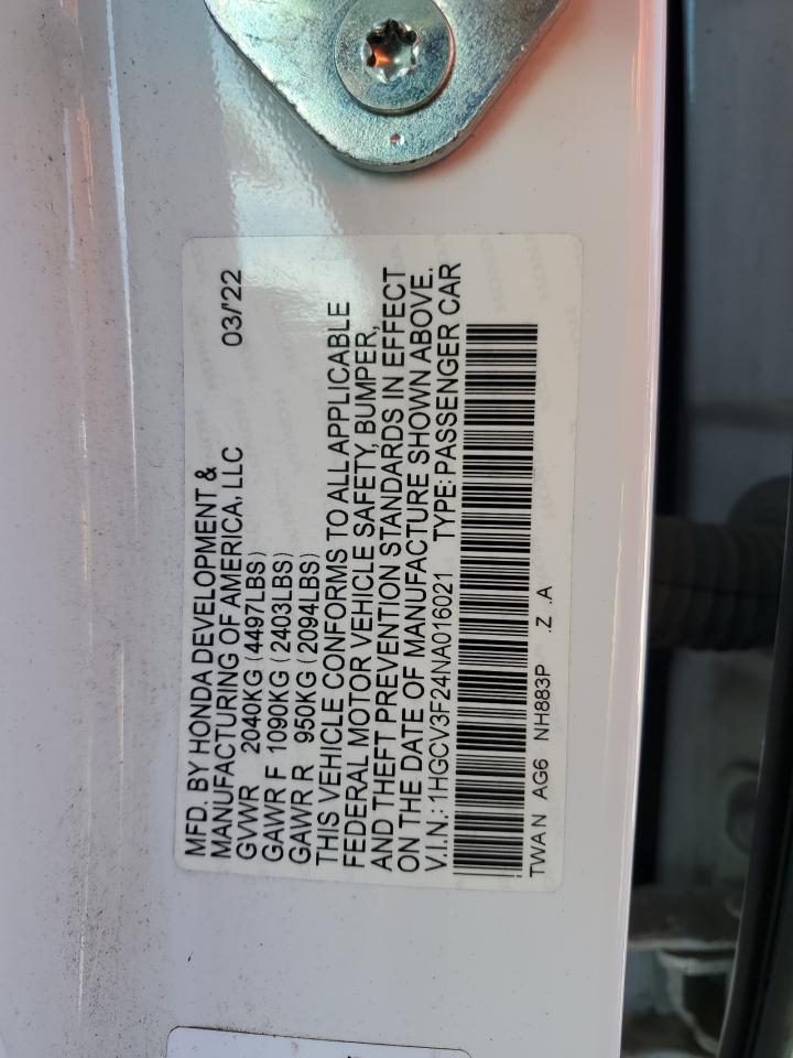 2022 Honda Accord Hybrid Sport VIN: 1HGCV3F24NA016021 Lot: 81743965