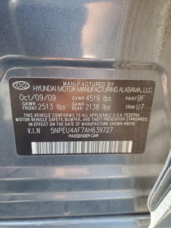 2010 Hyundai Sonata Se VIN: 5NPEU4AF7AH639727 Lot: 80072535