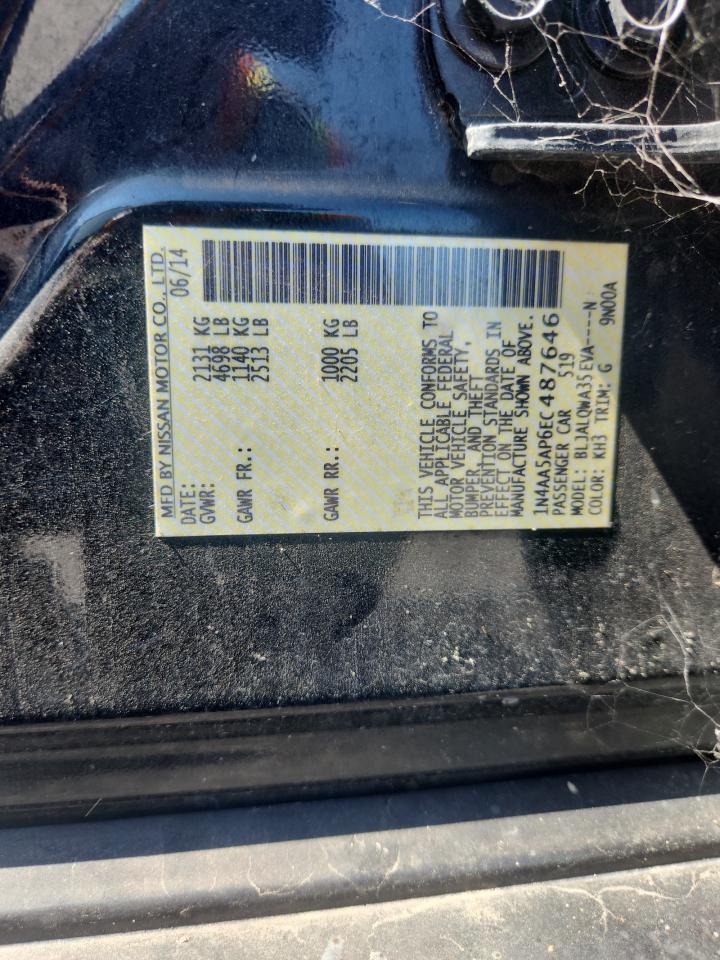 2014 Nissan Maxima S VIN: 1N4AA5AP6EC487646 Lot: 81214135