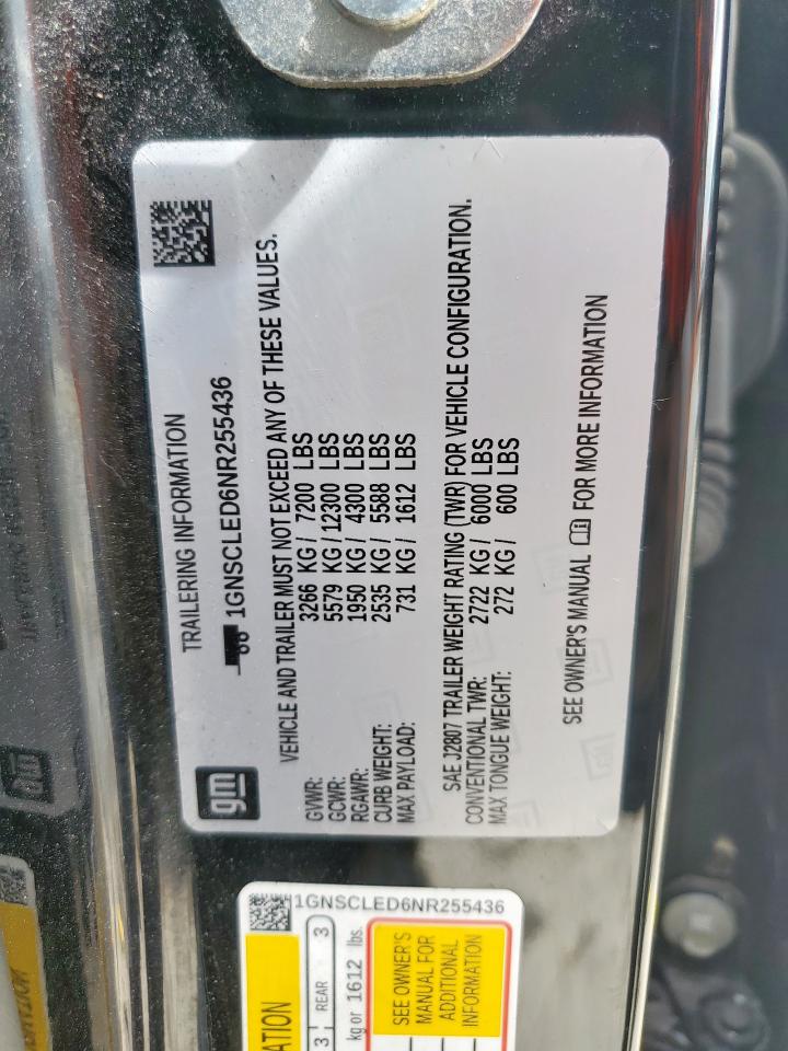 2022 Chevrolet Tahoe C1500 VIN: 1GNSCLED6NR255436 Lot: 80806245