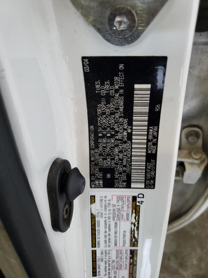 2004 Toyota Highlander VIN: JTEEP21A740043059 Lot: 82177445