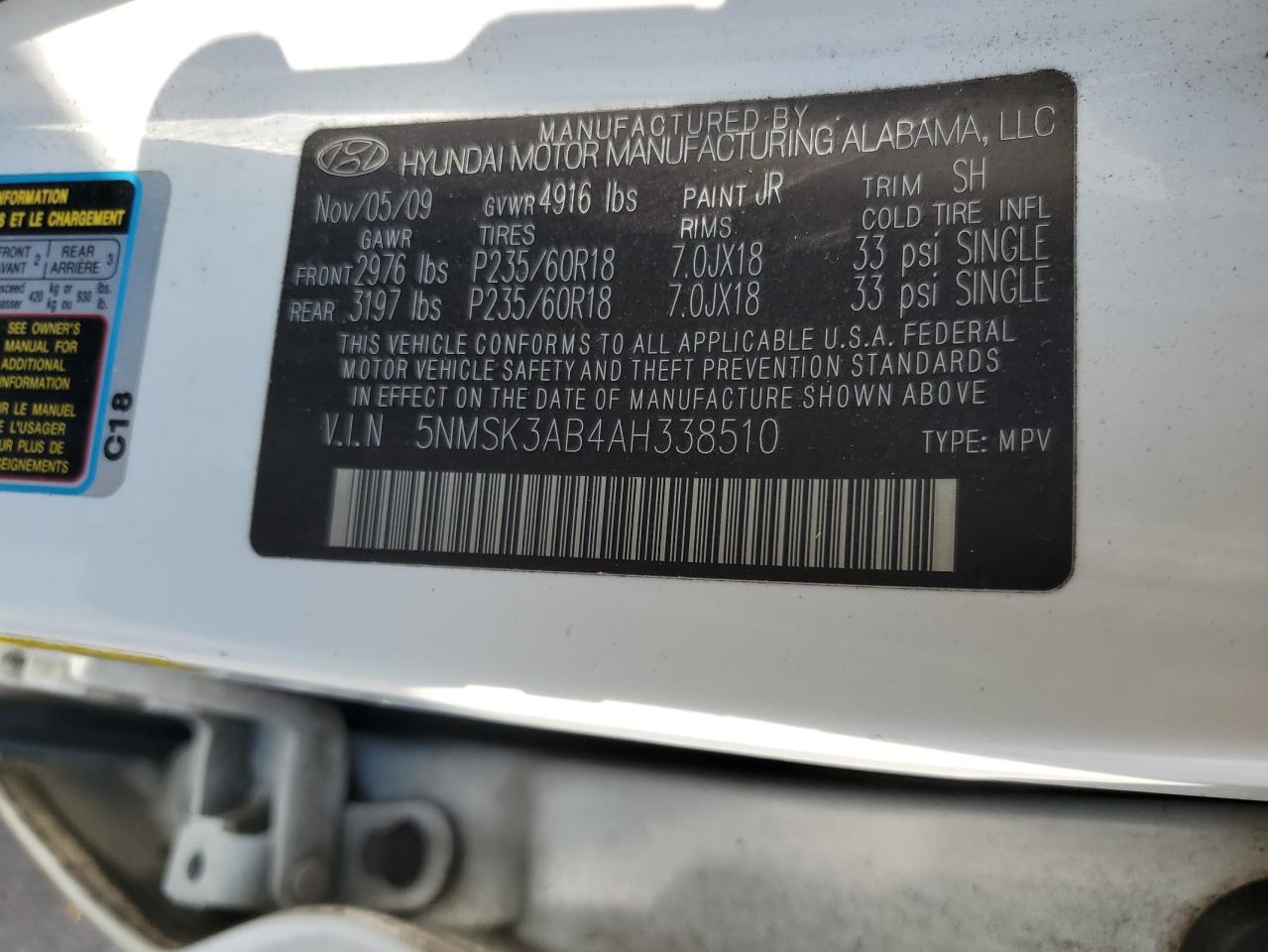 2010 Hyundai Santa Fe Limited VIN: 5NMSK3AB4AH338510 Lot: 81387615