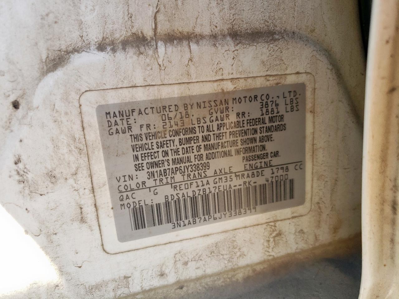 2018 Nissan Sentra S VIN: 3N1AB7AP6JY338399 Lot: 72086735