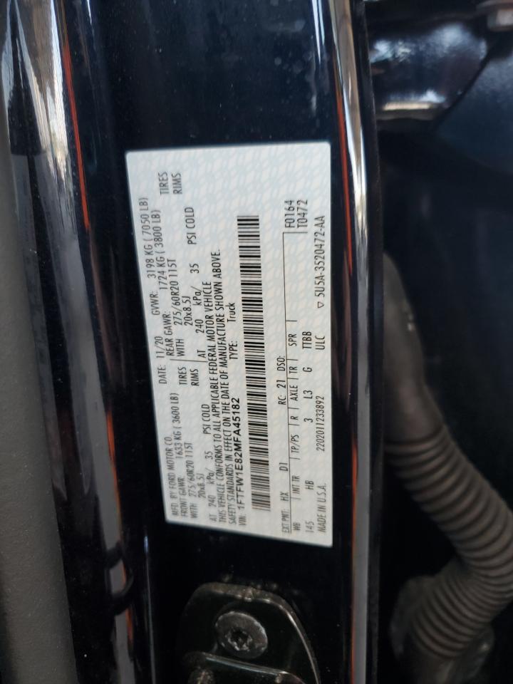 2021 Ford F150 Supercrew VIN: 1FTFW1E82MFA45182 Lot: 80192055