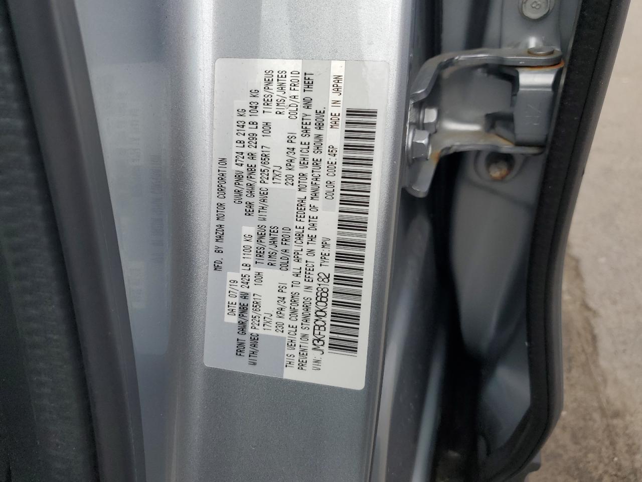 2019 Mazda Cx-5 Touring VIN: JM3KFBCM0K0668182 Lot: 70548435