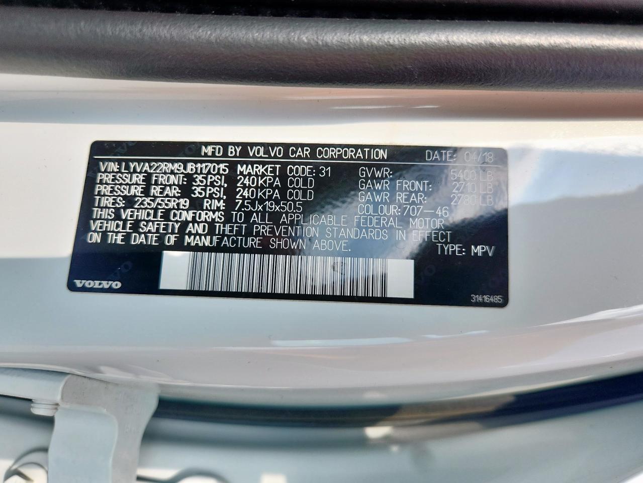 2018 Volvo Xc60 T6 R-Design VIN: LYVA22RM9JB117015 Lot: 83844395