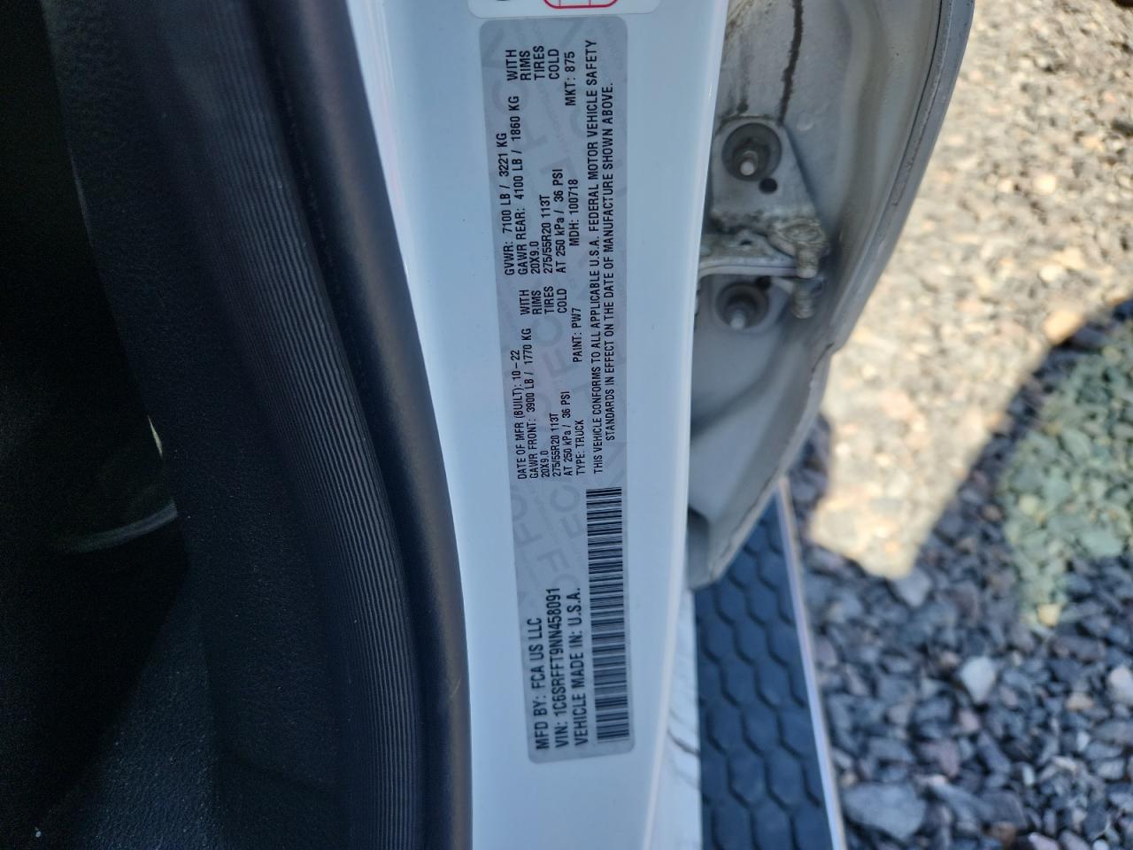 2022 Ram 1500 Big Horn/Lone Star VIN: 1C6SRFFT9NN458091 Lot: 84276625