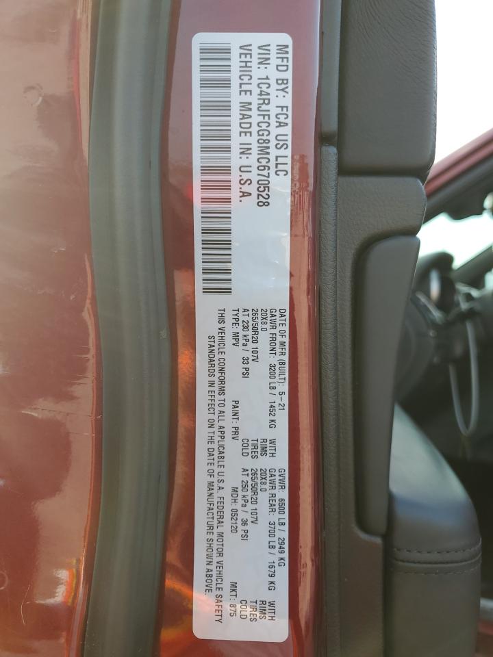 2021 Jeep Grand Cherokee Overland VIN: 1C4RJFCG8MC670528 Lot: 80010375